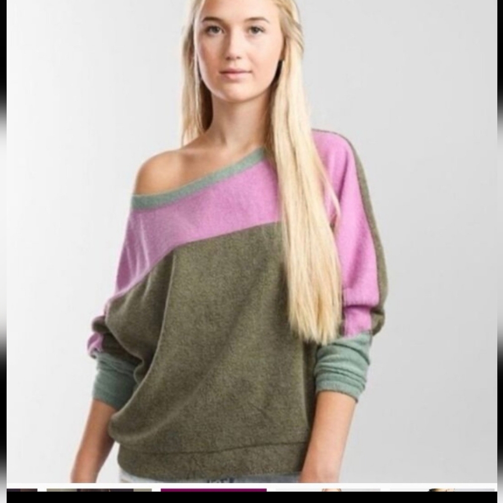 FREE PEOPLE Colorblock Off-Shoulder Sweater